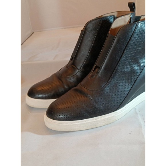 L Paolo Size 12 Med Wedge Sneaker Black Leather Platform Shoes Ankle Zip Bootie - Picture 12 of 14